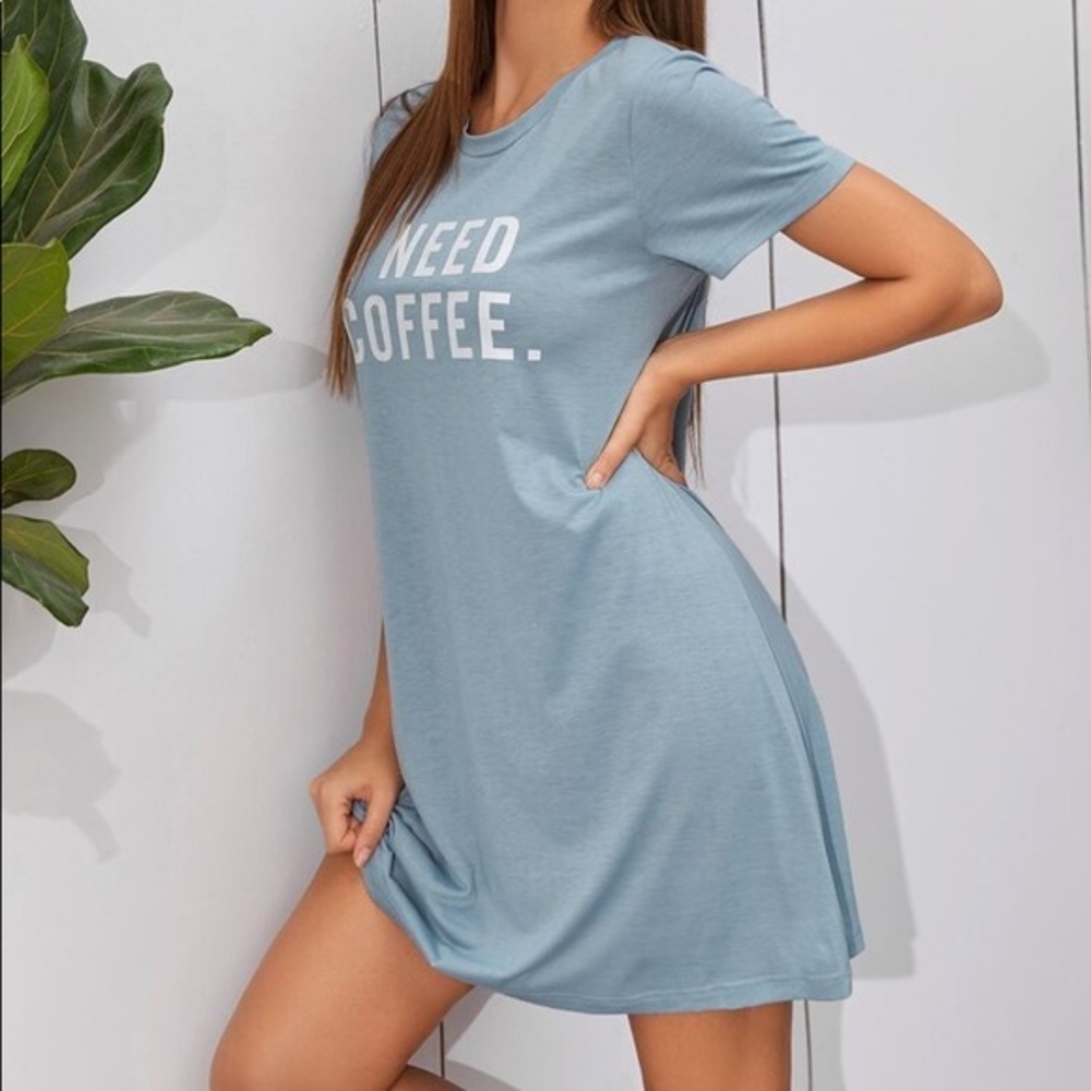 New Teal T-shirt Nightgown I Need Coffee - Picture 5 of 6